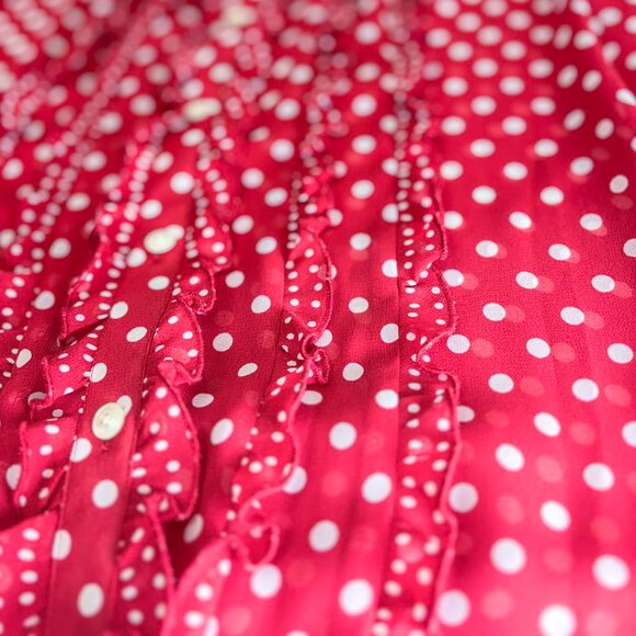 Ann Taylor LOFT Flirty Blouse Polkadot Red Business Casual Button Down Lady Bug - Picture 7 of 9